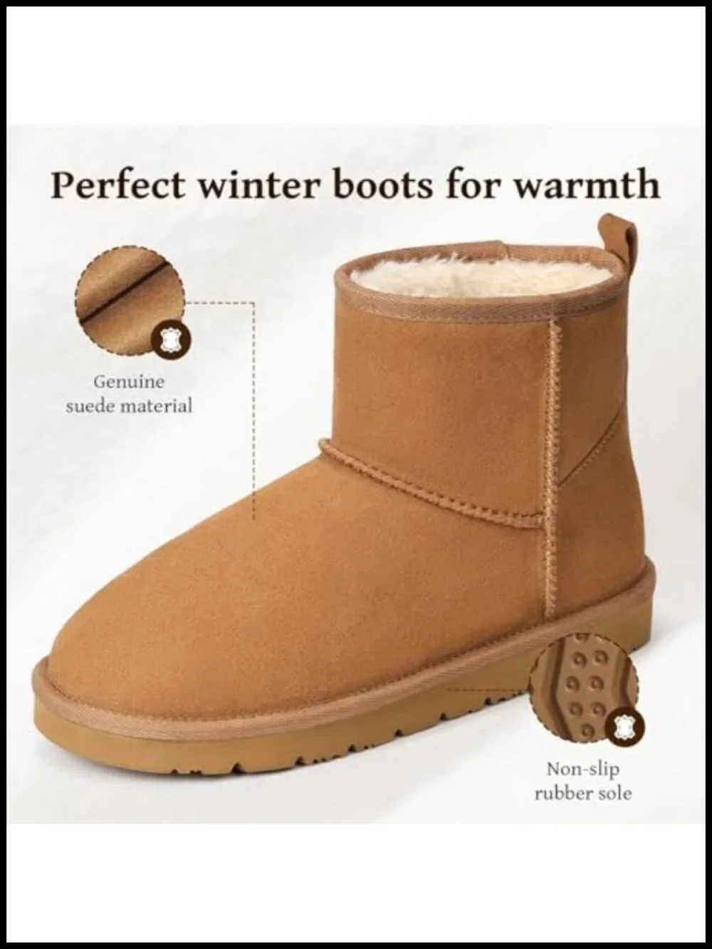 Genuine Suede Ankle Snow Boots - Anti-Slip Warm Comfort Winter Short Boots for